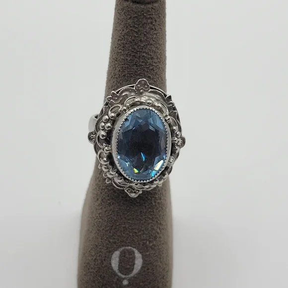 Vintage Adjustable Whiting And Davis Statement Ring Blue And Clear Stone Size 6 - Picture 4 of 12